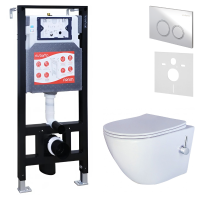 Комплект 3 в 1 Унитаз подвесной Esbano ESWBTERUWN + Инсталляция Fram + Кнопка ESINKRG11SC цвет глянцевый хром