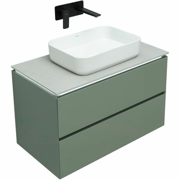 Тумба с раковиной Allen Brau Infinity 85 подвесная, олива матовый, столешница серый структ