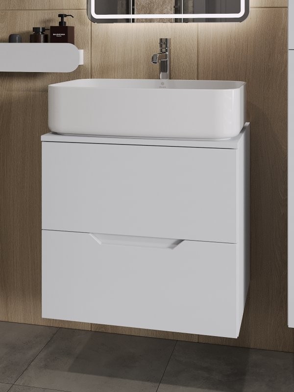 Тумба с раковиной Orange Line 60 подвесная, 2 ящика, матовая белая с раковиной B07-600W