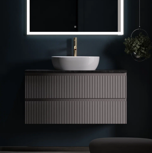 Тумба с раковиной Sancos Snob R 100 см, doha soft, столешница черный мрамор, раковина CN6019