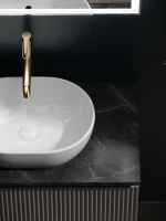 Тумба с раковиной Sancos Snob R 100 см, doha soft, столешница черный мрамор, раковина CN6019