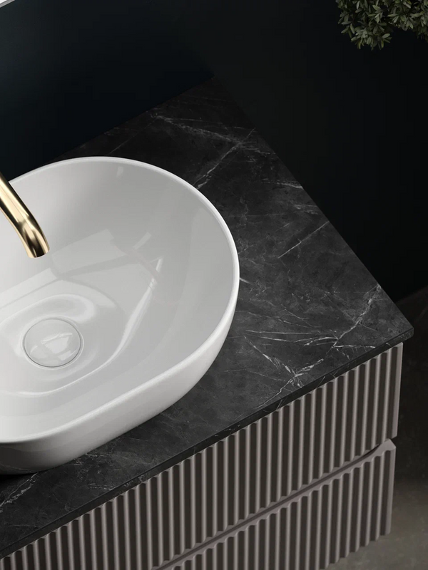 Тумба с раковиной Sancos Snob R 100 см, doha soft, столешница черный мрамор, раковина CN6019