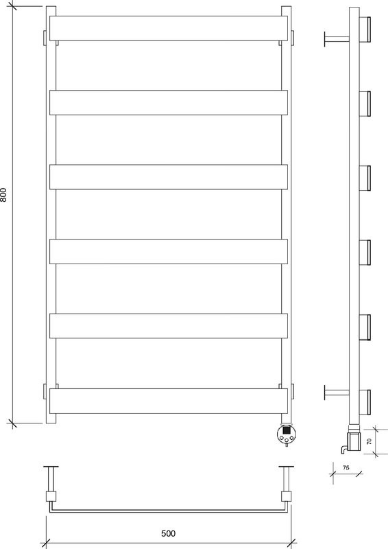 Полотенцесушитель электрический Secado Кродо 80х50 85x55 см, подключение справа, черный матовый, лесенка
