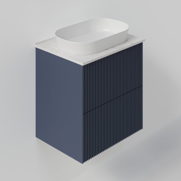 Тумба под раковину со столешницей La Fenice Terra Twin 60 подвесная, blu grigio, столешница белый мрамор