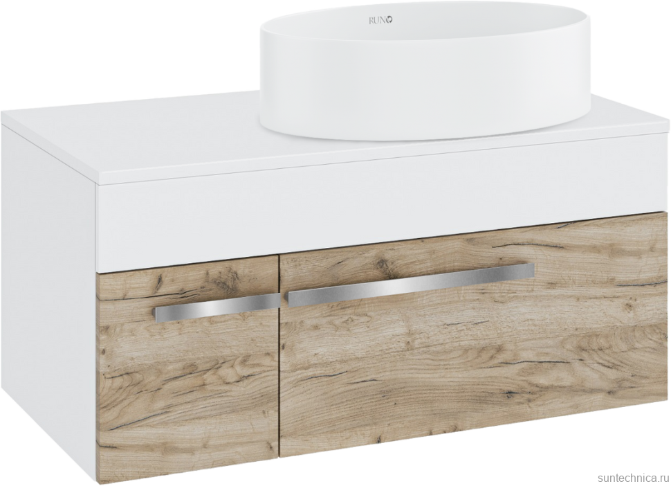 Тумба с раковиной Runo Вудлайн 85 подвесная, крафтовый дуб, раковина Ovale 50