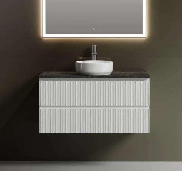 Тумба с раковиной Sancos Snob T 100 см, bianco, столешница черный мрамор, раковина CN6005