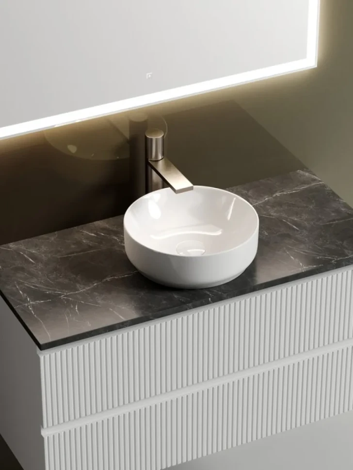 Тумба с раковиной Sancos Snob T 100 см, bianco, столешница черный мрамор, раковина CN6005