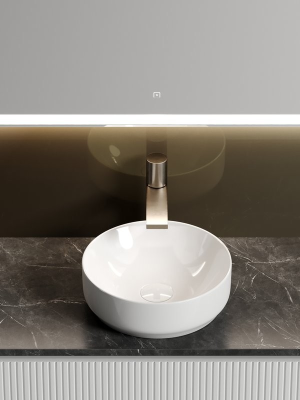 Тумба с раковиной Sancos Snob T 100 см, bianco, столешница черный мрамор, раковина CN6005