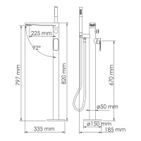 Напольный смеситель для ванны с душем Wasserkraft Dinkel 5821 хром