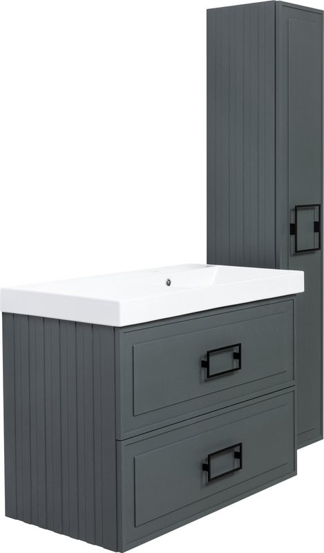 Мебель для ванной комнаты La Fenice Cubo Twin 90 R серая, ручки черные