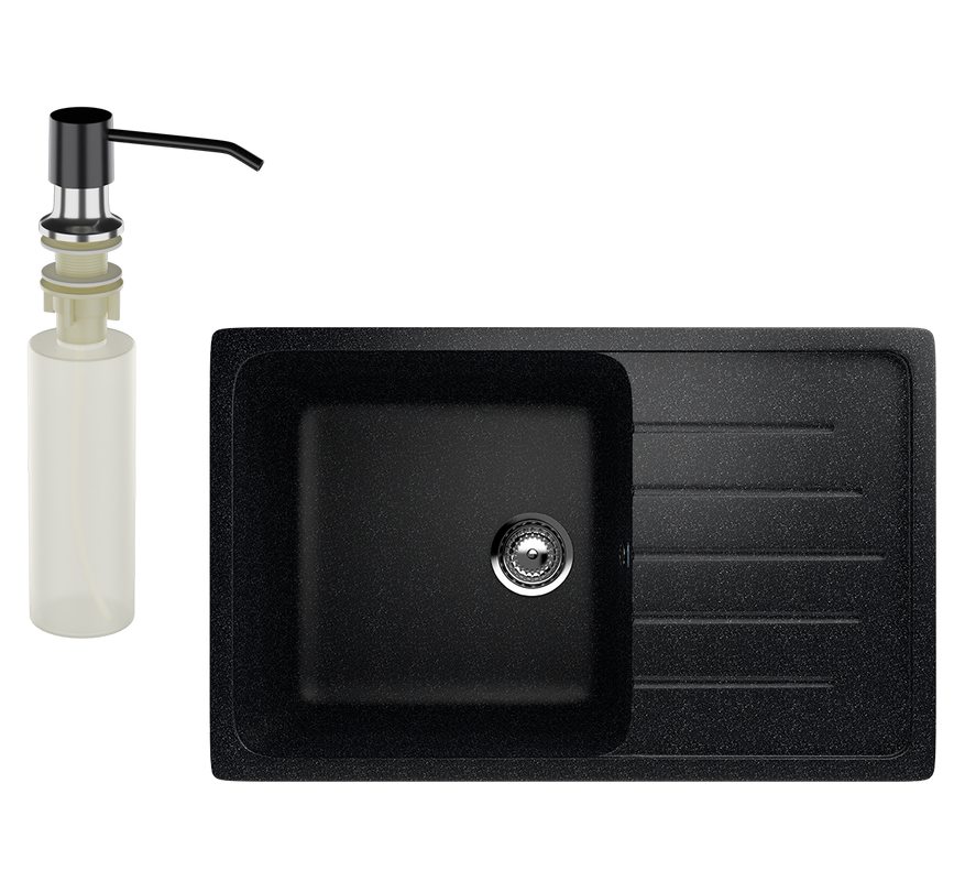 Мойка кухонная Ulgran U-400 308 черная + дозатор U-01 ультра-черный