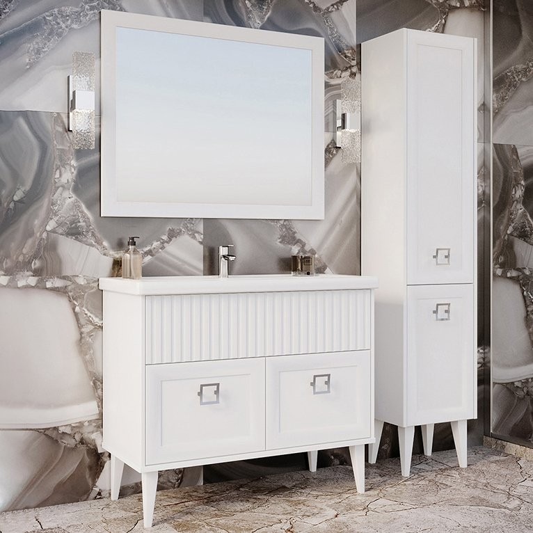 Мебель для ванной комнаты ASB-Woodline Риола 100 белая, с раковиной Фостер 100