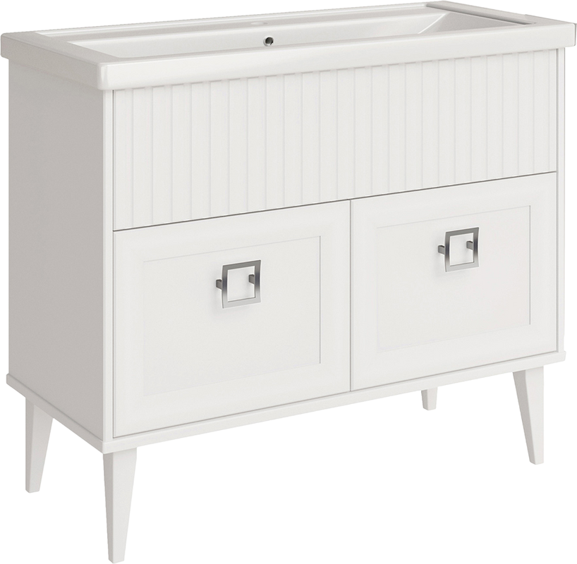 Мебель для ванной комнаты ASB-Woodline Риола 100 белая, с раковиной Фостер 100