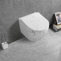 Унитаз подвесной Ceruttispa Sella Aria Tornado MMW CT9532 безободковый, с микролифтом, белый мрамор матовый