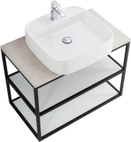 Консоль Cezares Cadro 80 2-х ярусная, подвесная, белые полки, столешница BelBagno 80 marmo crema opaco