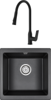 Комплект Мойка Paulmark Brilon PM104546-BL черный + Смеситель Haiba HB73816-7 черный