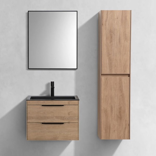 Мебель для ванной комнаты Vincea Chiara 2D 60, 2 ящика, натуральный дуб, с черной раковиной