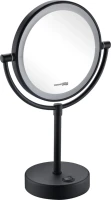 Косметическое зеркало Wasserkraft K-1005Black с подсветкой, двухстороннее, поворотное, черное матовое