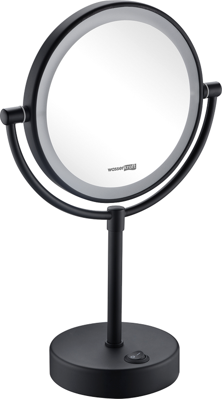 Косметическое зеркало Wasserkraft K-1005Black с подсветкой, двухстороннее, поворотное, черное матовое