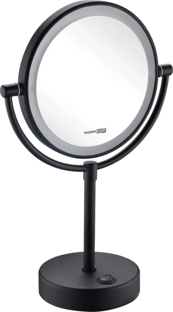 Косметическое зеркало Wasserkraft K-1005Black с подсветкой, двухстороннее, поворотное, черное матовое