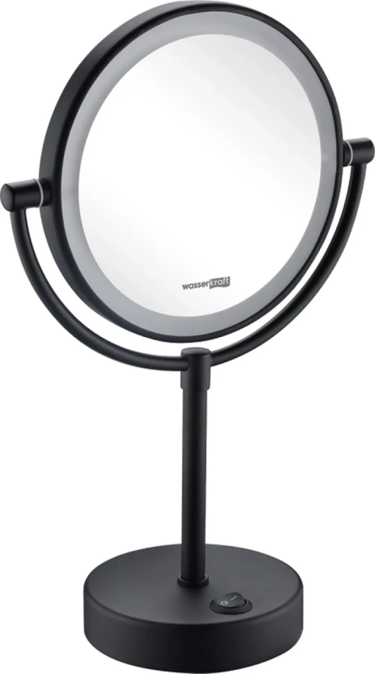 Косметическое зеркало Wasserkraft K-1005Black с подсветкой, двухстороннее, поворотное, черное матовое