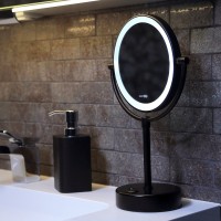 Косметическое зеркало Wasserkraft K-1005Black с подсветкой, двухстороннее, поворотное, черное матовое