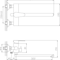 Смеситель с длинным изливом для ванны Haiba HB22802 Смеситель с длинным изливом для ванны Haiba HB22802