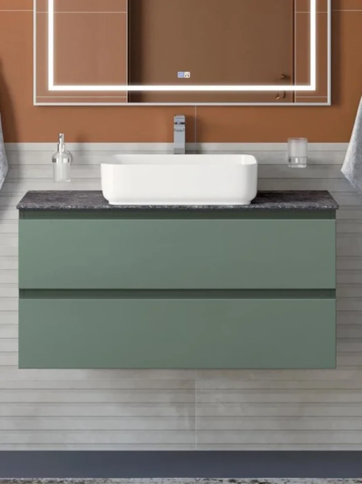 Тумба под раковину со столешницей BelBagno Kraft 100 подвесная, матовая еловая, столешница kep-100-grn