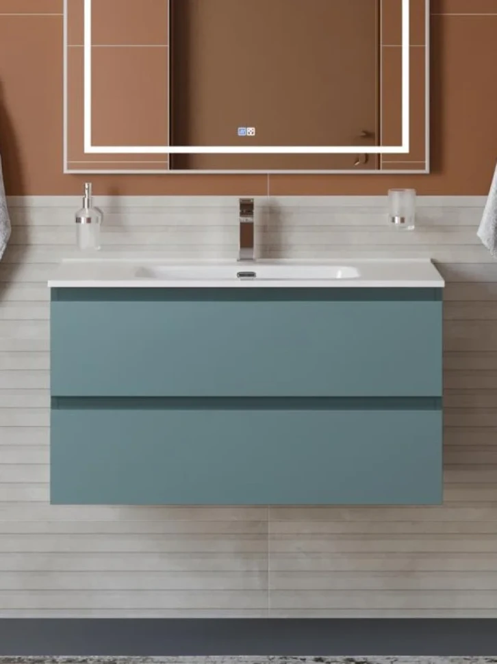 Тумба с раковиной BelBagno Kraft 90 подвесная, матовая голубая, раковина bb900etl