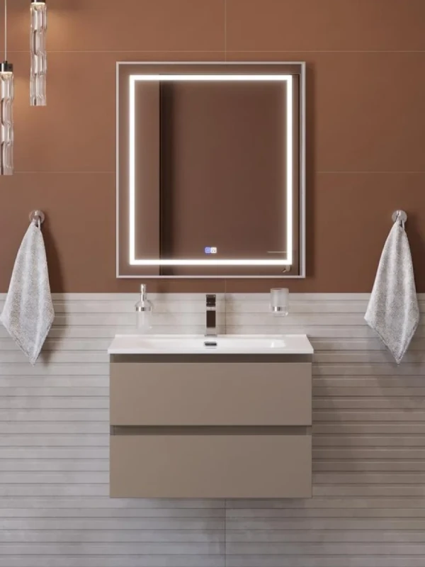 Мебель для ванной комнаты BelBagno Kraft 70 подвесная, матовая бежевая, раковина bb700etl