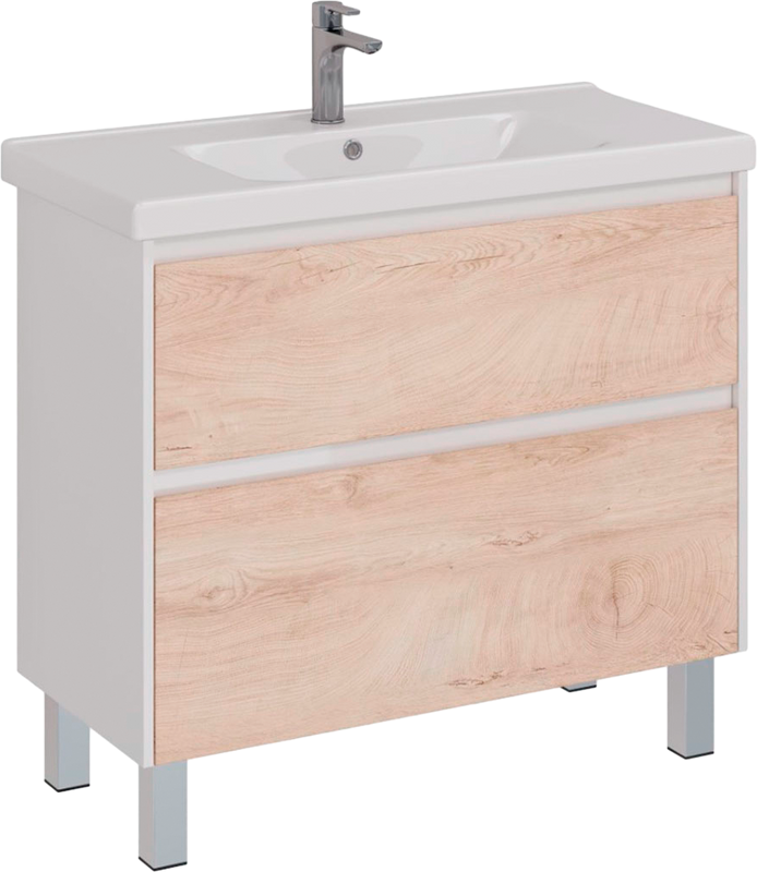 Тумба с раковиной Lemark Combi 100 дуб кантри, белая глянцевая