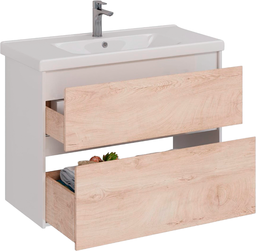 Тумба с раковиной Lemark Combi 100 дуб кантри, белая глянцевая