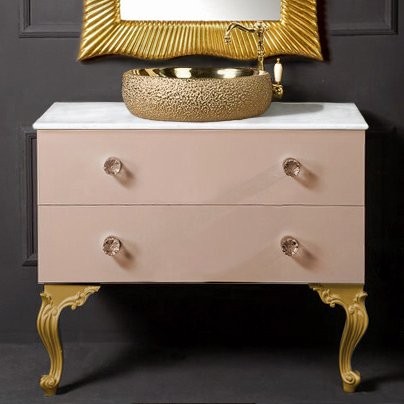 Тумба с раковиной Armadi Art NeoArt 100 капучино с ручками Crystal золото, с ножками