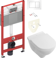Комплект Унитаз подвесной Villeroy & Boch O.Novo 5660HR01 alpin, безободковый + Инсталляция TECE Base 9400413 4 в 1 с кнопкой смыва