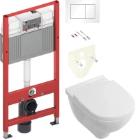 Комплект Унитаз подвесной Villeroy & Boch O.Novo 5660HR01 alpin, безободковый + Инсталляция TECE Base 9400413 4 в 1 с кнопкой смыва