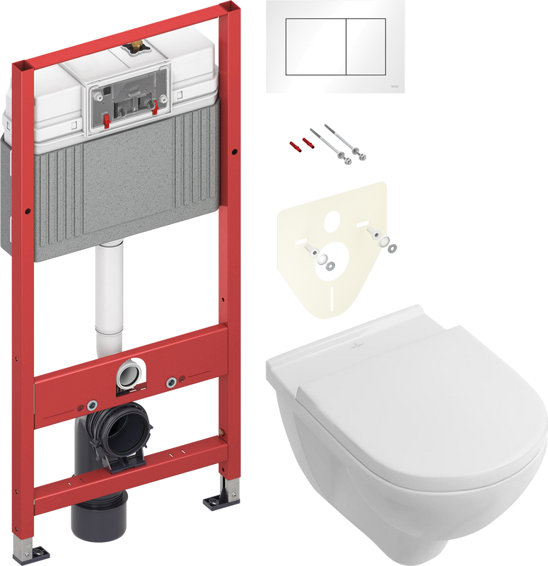 Комплект Унитаз подвесной Villeroy & Boch O.Novo 5660HR01 alpin, безободковый + Инсталляция TECE Base 9400413 4 в 1 с кнопкой смыва