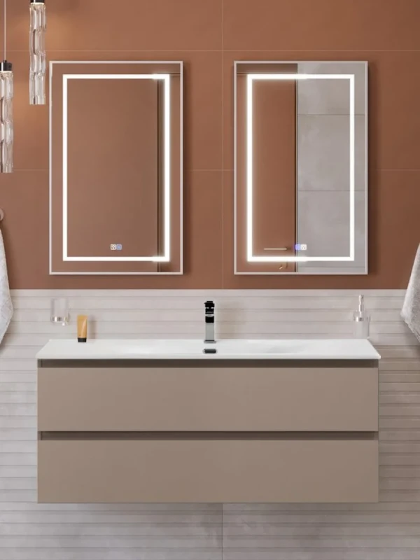Мебель для ванной комнаты BelBagno Kraft 120 подвесная, матовая бежевая, раковина bb-8099-120