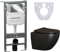 Комплект Унитаз подвесной Ceramicanova Metric CN4002MB безободковый, с микролифтом + Инсталляция Envision CN1001CH + Кнопка Round, хром