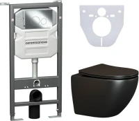 Комплект Унитаз подвесной Ceramicanova Metric CN4002MB безободковый, с микролифтом + Инсталляция Envision CN1001CH + Кнопка Round, хром
