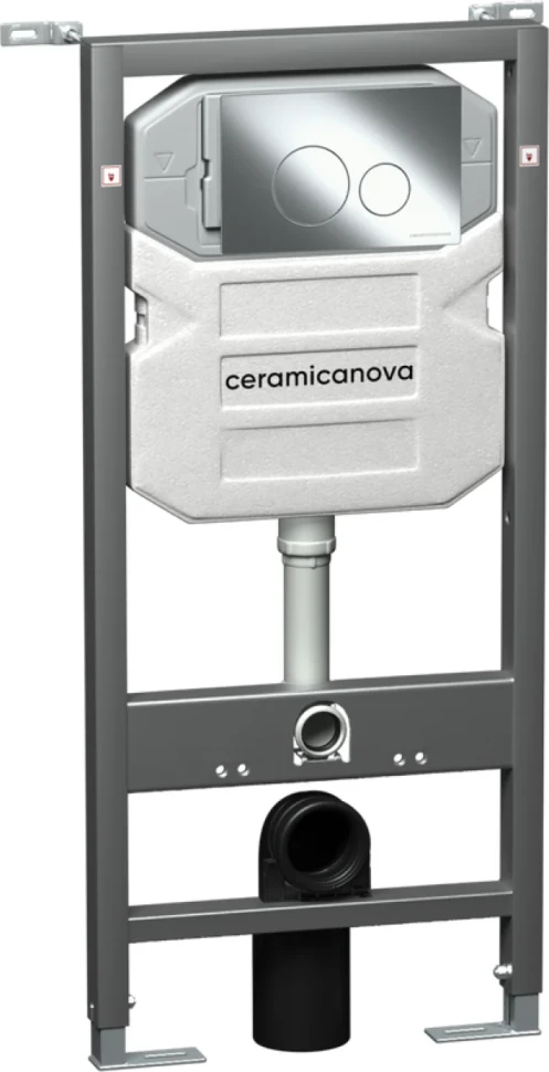 Комплект Унитаз подвесной Ceramicanova Metric CN4002MB безободковый, с микролифтом + Инсталляция Envision CN1001CH + Кнопка Round, хром
