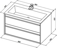 Тумба с раковиной Aquanet Lino 90 белый матовый