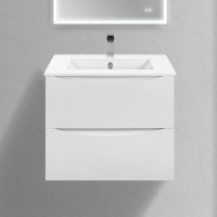 Тумба с раковиной Vincea Mia Slim 60, 2 ящика, белая глянцевая