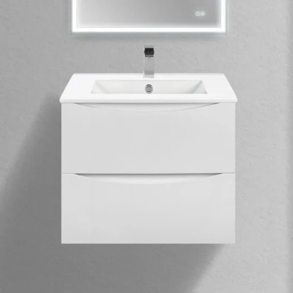 Тумба с раковиной Vincea Mia Slim 60, 2 ящика, белая глянцевая