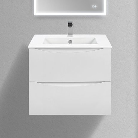 Тумба с раковиной Vincea Mia Slim 60, 2 ящика, белая глянцевая
