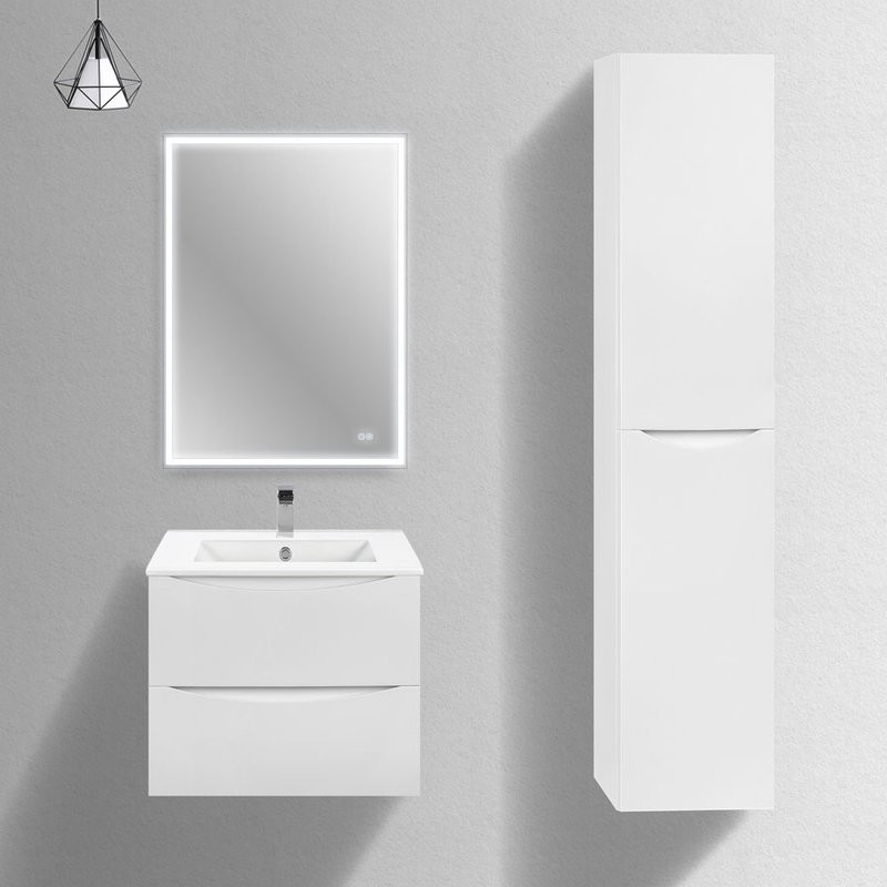 Тумба с раковиной Vincea Mia Slim 60, 2 ящика, белая глянцевая