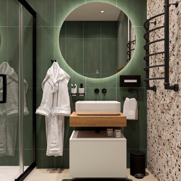 Мебель для ванной комнаты STWORKI Ольборг 60 столешница дуб французский, без отверстий, с тумбой 60, с раковиной STWORKI Soul 1 белой