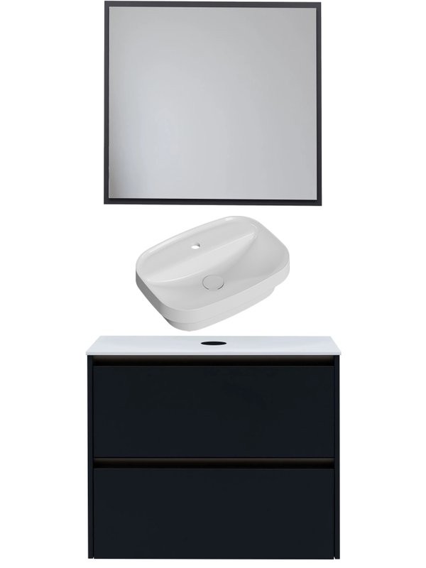 Мебель для ванной комнаты Allen Brau Activity 80 с подсветкой, матовый антрацит, олива браш, столешница белая, раковина Fantasy Sphere 55х40, белая