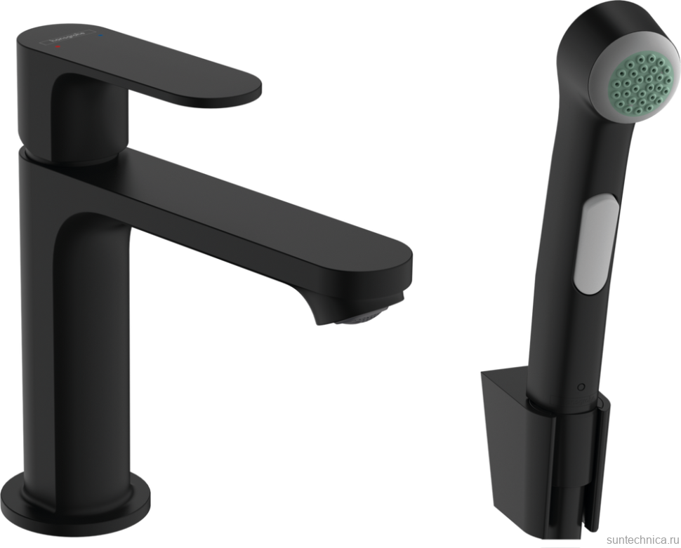 Смеситель для раковины Hansgrohe Rebris S 72215670 с гигиеническим душем, черный матовый