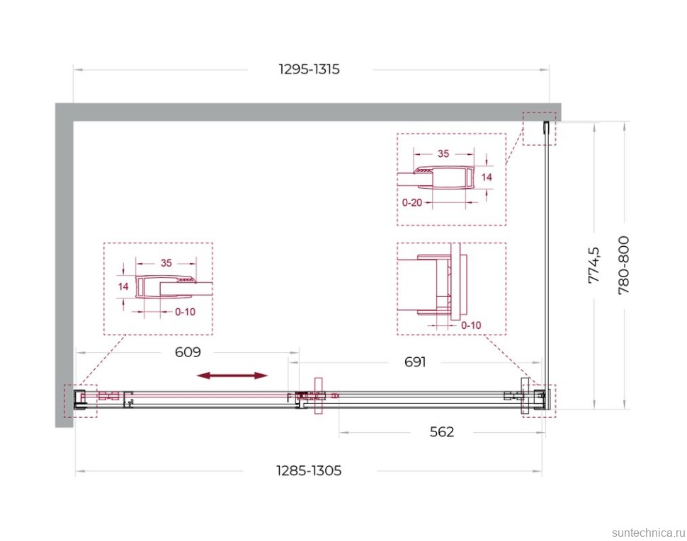 Душевой уголок BelBagno Soft Close-1 AH-1-130/80-C-Cr профиль хром