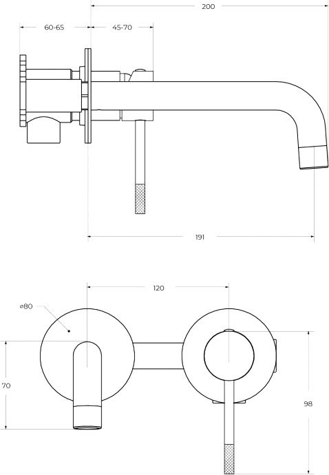 Смеситель для раковины Cezares Relax RELAX-BLI2-1 С ВНУТРЕННЕЙ ЧАСТЬЮ, матовый черный